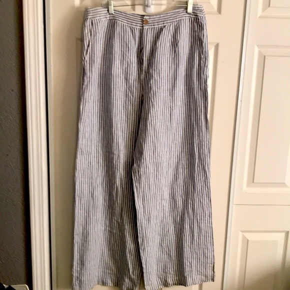 TAHARI linen blue and white striped pants - Picture 1 of 5